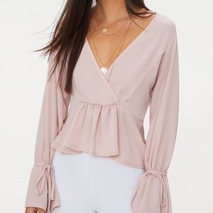 Blush Chiffon Deep Plunge Blouse